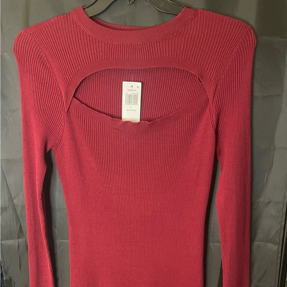 #71 - Brand New Maroon Color Sweater Dress. Size Large . Brand: Hooked Up.